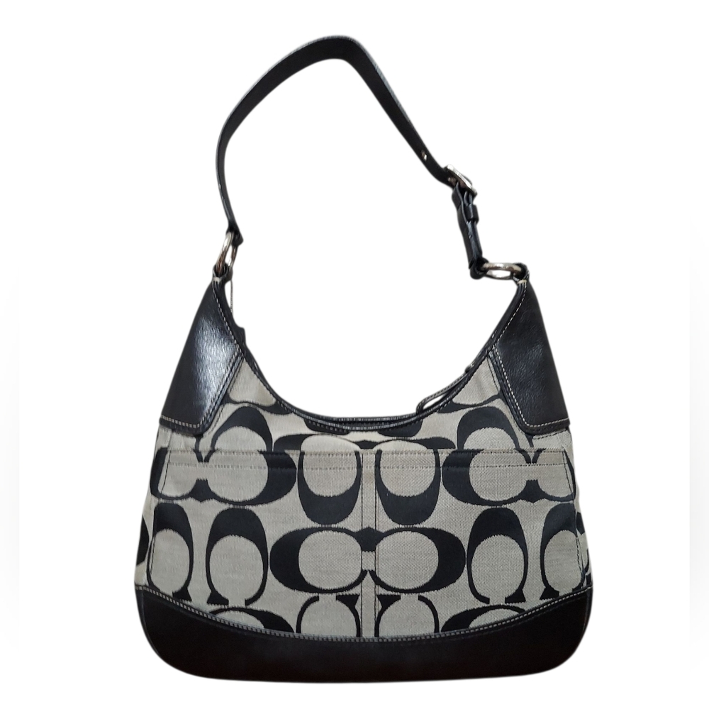 Coach Y2K Hampton Jacquard & Leather Zip Shoulder Bag EUC - Picture 4 of 13